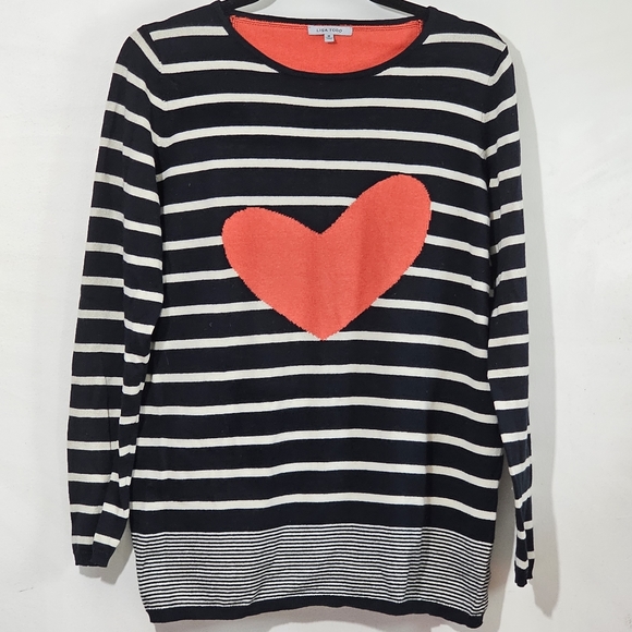 Lisa Todd Sweaters - Lisa Todd Cashmere Blend Striped Red Heart Lightweight Sweater Lovers, M